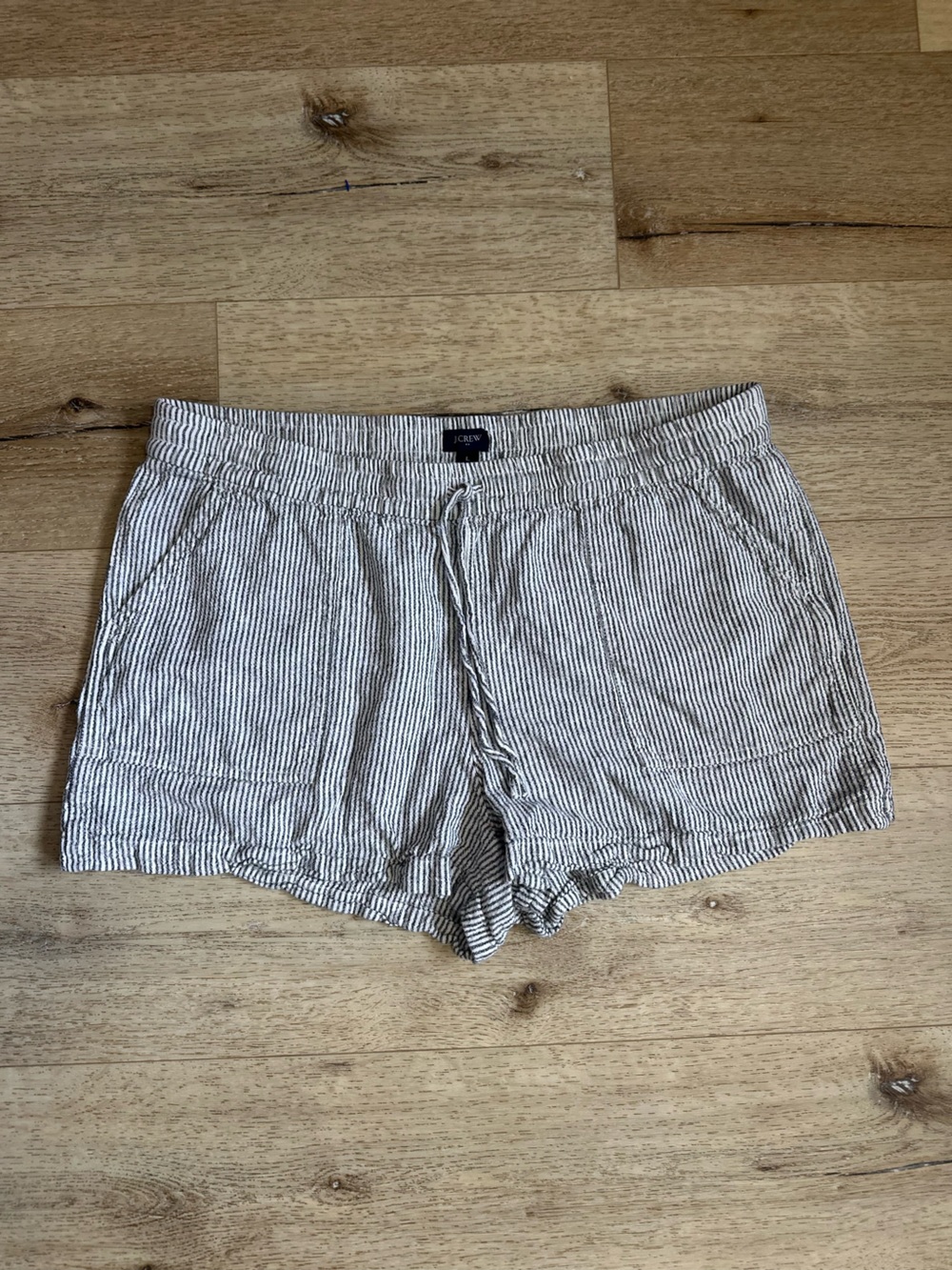 J. Crew Women's Pinstripe Linen-Blend Shorts in White and Gray